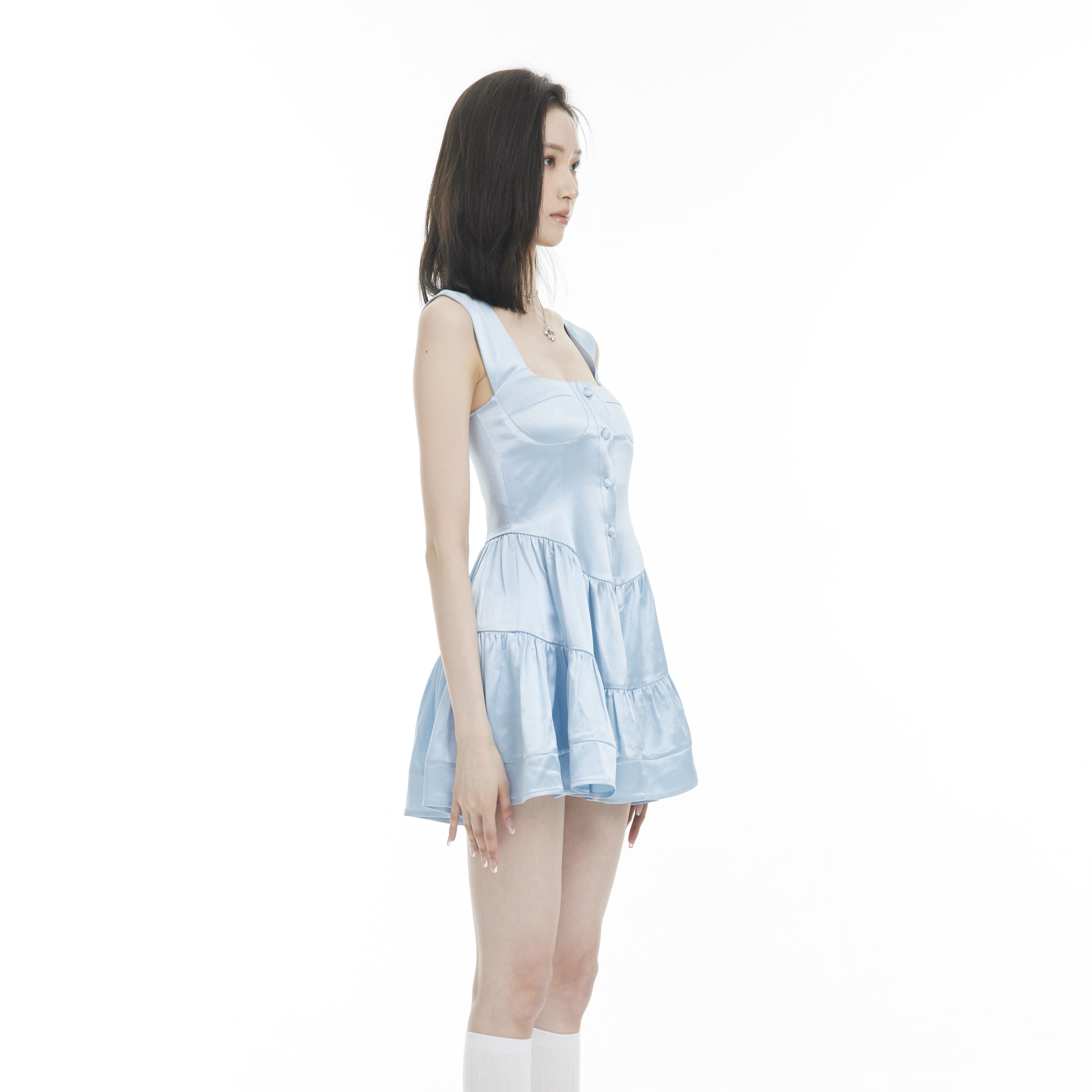 【GCDE Group】盛夏设计感真醋酸淡蓝收腰连衣裙 时髦辣妹短款 - 图0
