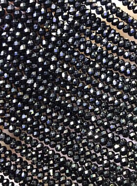 3x4MM 天然黑碧玺 切面刻面盘珠散珠 切角钻石面扁珠半成品长链珠