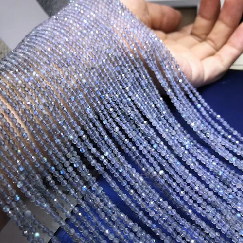 2MM 3MM 4MM 灰蓝月光切面刻面圆珠散珠 硬抛足球面拉长石半成品 - 图1