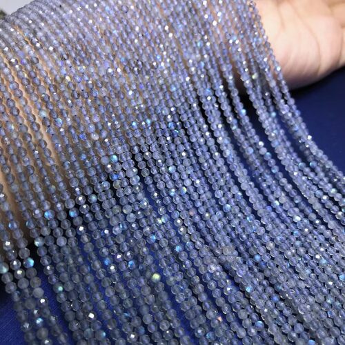 2MM 3MM 4MM 灰蓝月光切面刻面圆珠散珠 硬抛足球面拉长石半成品 - 图0