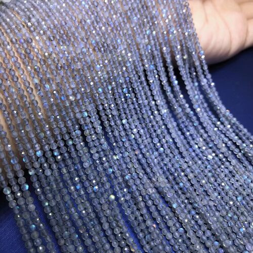 2MM 3MM 4MM 灰蓝月光切面刻面圆珠散珠 硬抛足球面拉长石半成品 - 图2