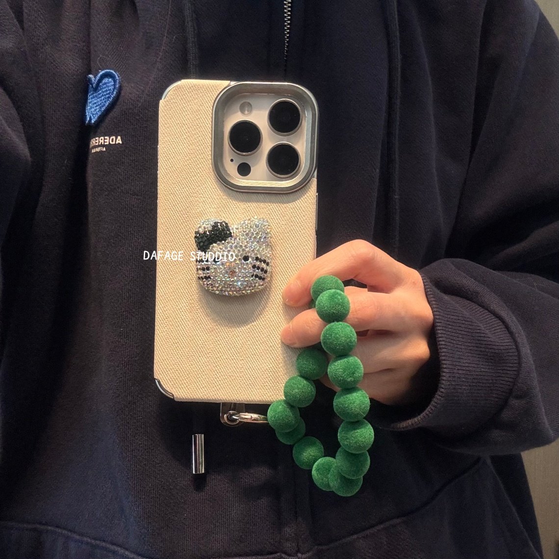 简约闪钻猫咪链条适用苹果14Promax手机壳16女16pro苹果17promax韩15苹果air,淘宝优惠券,粉丝福利购,淘宝优惠卷