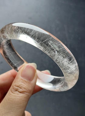 新品上架 天然白发晶小顺发手镯 室外自然光拍摄 57.5mm