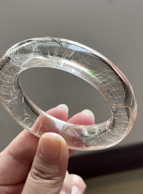 新品上架 天然发晶手镯宽版 晶体干净女生礼物手饰 55.1mm