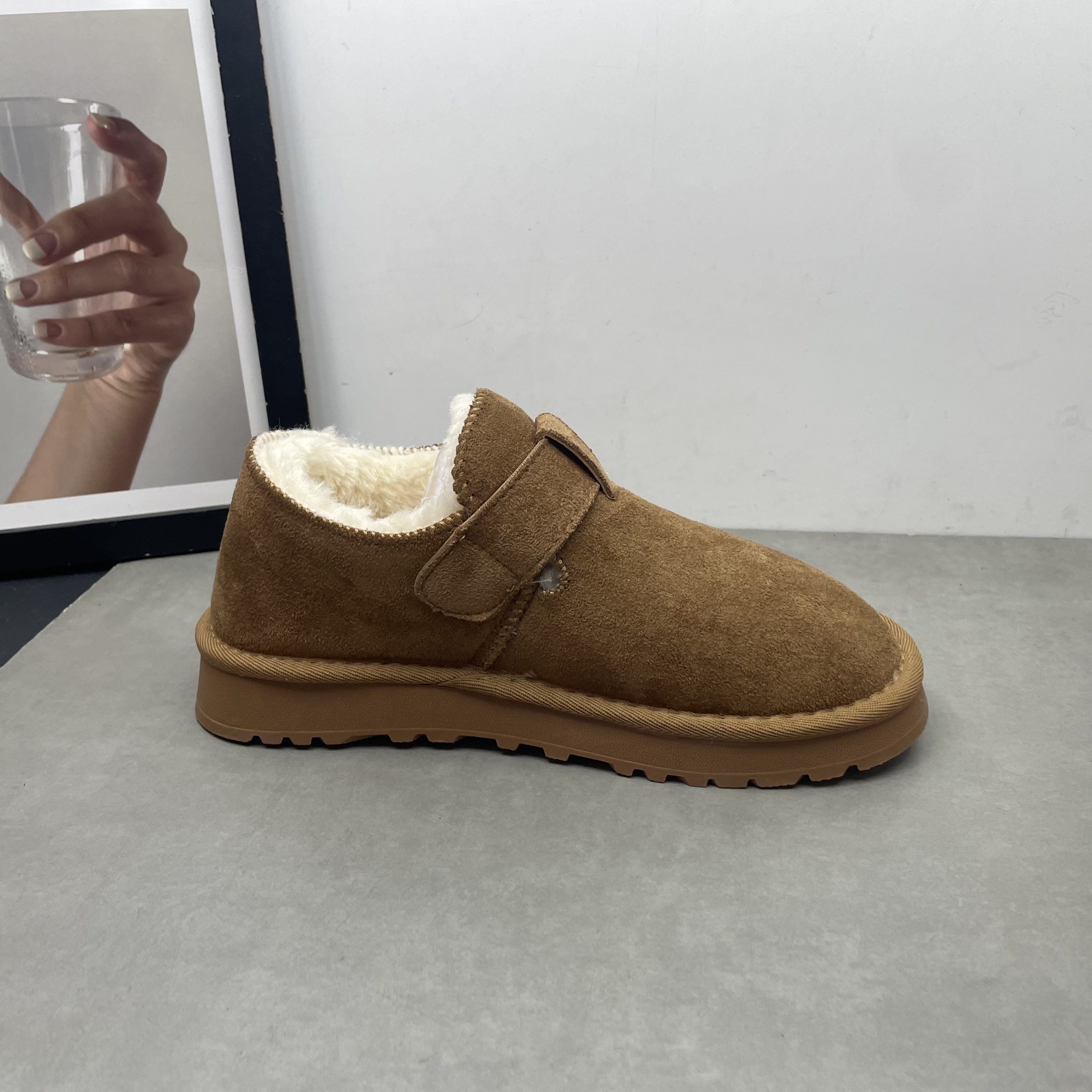 2025冬季新款圆头深口一脚蹬加绒保暖平底防滑英伦风复古勃肯鞋女,淘宝优惠券,粉丝福利购,淘宝优惠卷