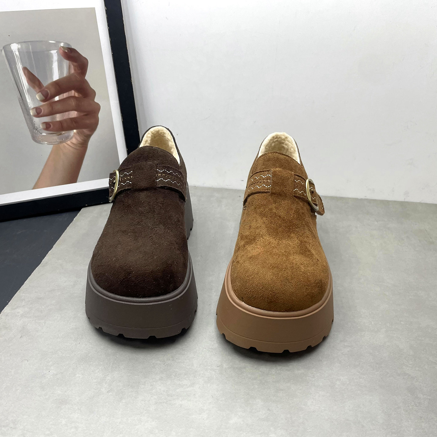 2025冬季新款圆头深口一脚蹬松糕厚底英伦风复古勃肯鞋女士棉鞋,淘宝优惠券,粉丝福利购,淘宝优惠卷