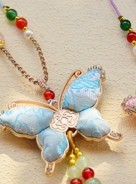 成品非遗手工宋锦生肖小马葫芦吊坠蝴蝶葫芦毛衣链项链挂饰品挂件