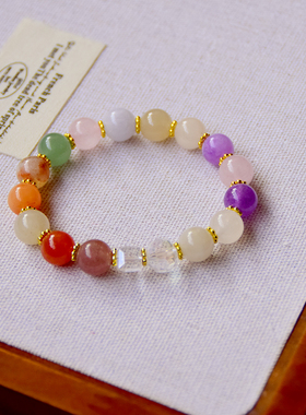 天然水晶手链多宝彩色串珠手串女高级感金比玉百搭简约时尚手串