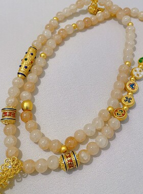 西藏唐卡佛牌链子可挂坠子扎基拉姆前世今生沙金天珠项链毛衣链女