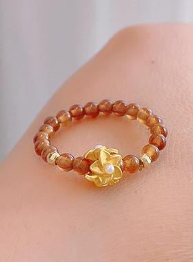 天然红玛瑙戒指石榴石太阳石戒指新中式葫芦锦鲤指环中式国风文艺