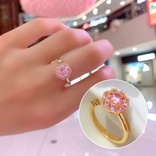 时来运转粉钻旋转四叶草耳钉微镶锆石耳环925银针防过敏超闪耳饰 - 图1