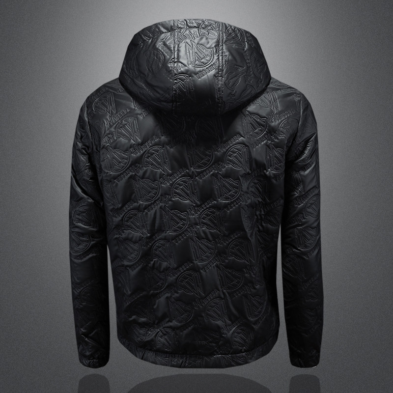 欧洲站高端加厚男夹克秋冬皮衣潮流帅气休闲连帽加棉压花型男外套,淘宝优惠券,粉丝福利购,淘宝优惠卷