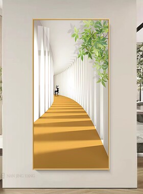 小清新入户玄关装饰画进门竖版延伸感走廊挂画空间感壁画石来运转