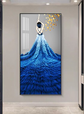 现代简约入户玄关装饰画暖色竖版人物艺术走廊挂画壁画过道晶瓷画