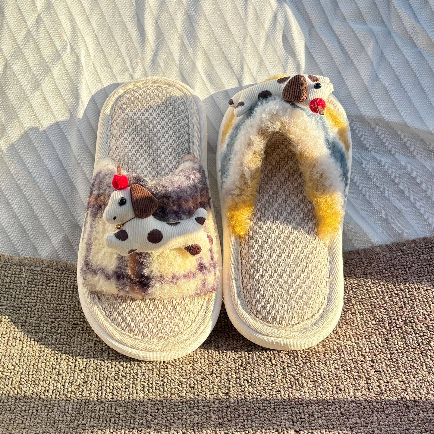 儿童亚麻拖鞋女童可爱春秋室内居家男童卡通香肠狗棉麻四季亲子拖,淘宝优惠券,粉丝福利购,淘宝优惠卷