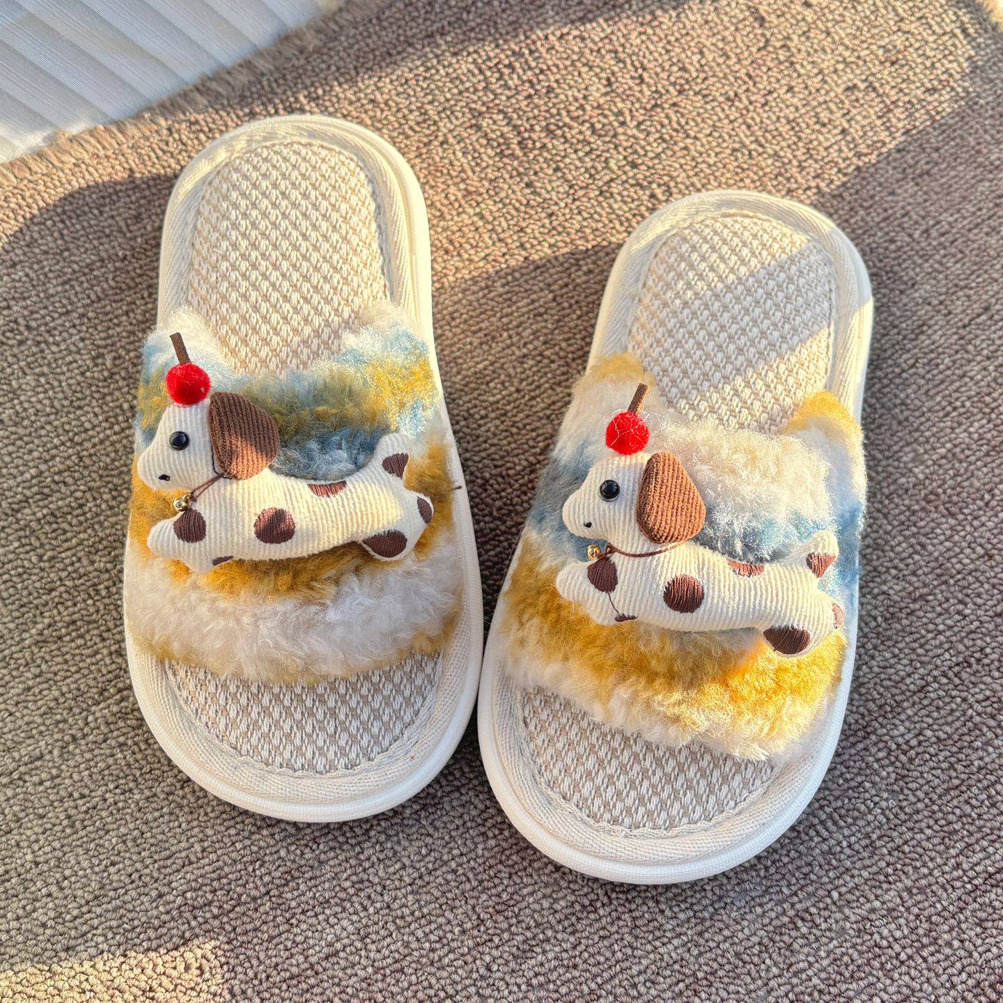 儿童亚麻拖鞋女童可爱春秋室内居家男童卡通香肠狗棉麻四季亲子拖,淘宝优惠券,粉丝福利购,淘宝优惠卷