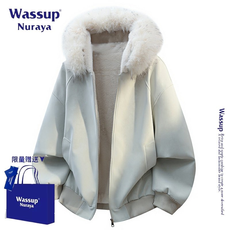 WASSUP NURAYA可拆卸大毛领连帽皮衣男女冬季加厚保暖座山雕外套,淘宝优惠券,粉丝福利购,淘宝优惠卷
