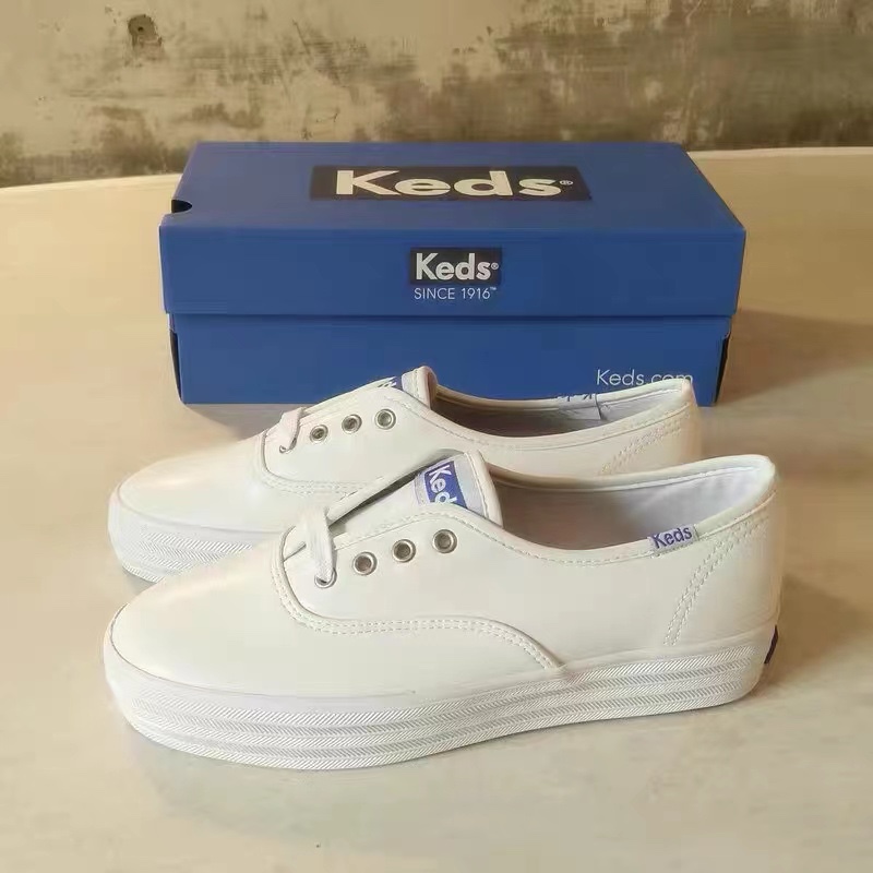 Keds皮面厚底小白鞋系带韩版郑秀晶同款日常百搭办公休闲小皮鞋-图0