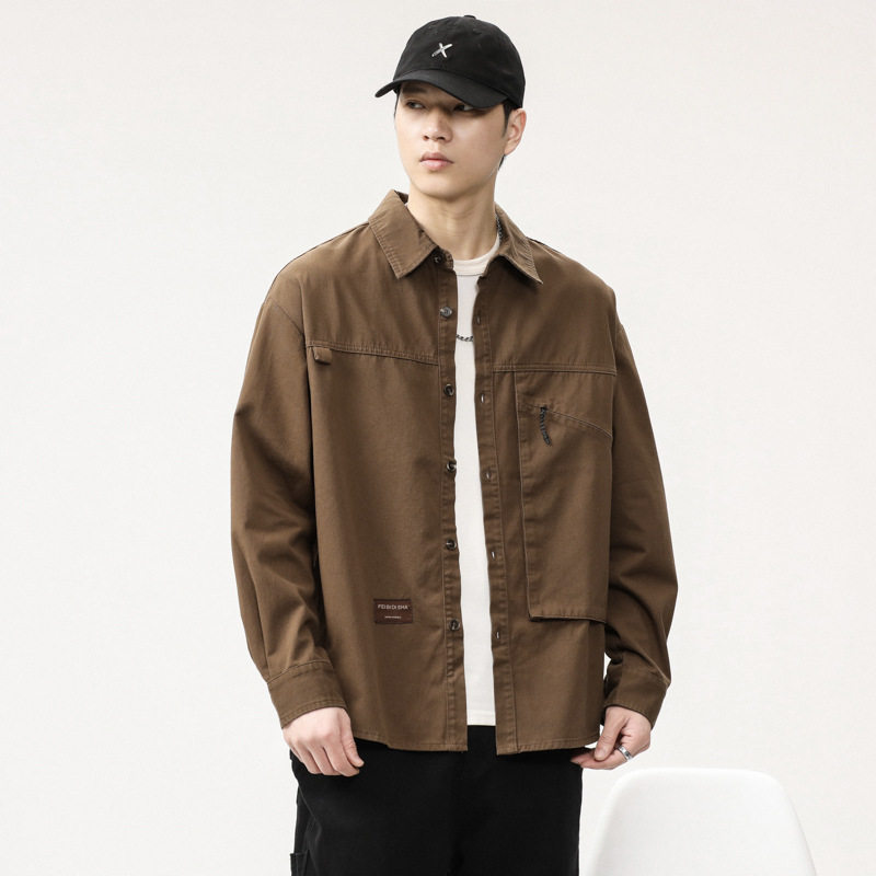 美式复古工装衬衫男款长袖秋季潮牌户外宽松夹克男士休闲外套春秋,淘宝优惠券,粉丝福利购,淘宝优惠卷