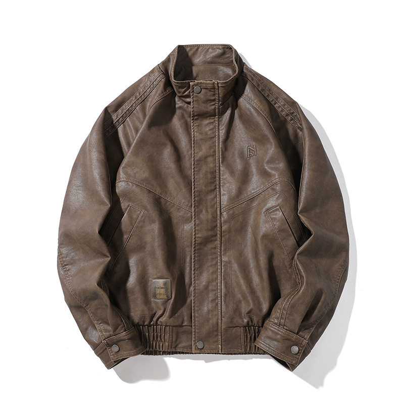 美式复古PU皮衣男秋季宽松潮牌大码夹克上衣男士潮流立领防风外套,淘宝优惠券,粉丝福利购,淘宝优惠卷