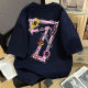 American round neck five-quarter sleeve T-shirt summer ins men's niche large size pink 7 print casual versatile sportswear