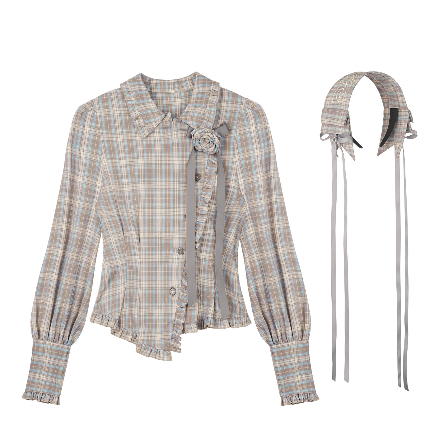 SagiDolls少女斗志 #玫瑰园少女#H型冲!格纹胸针不对称甜美衬衣秋,淘宝优惠券,粉丝福利购,淘宝优惠卷