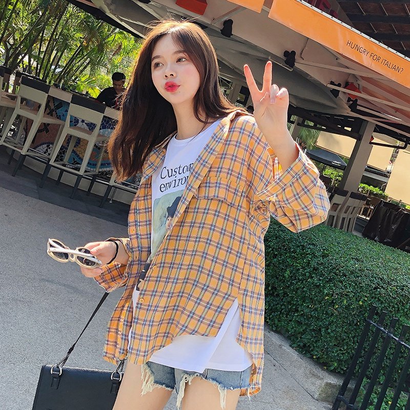 2020春秋季新款超薄粉格子女装衬衫 monie服饰衬衫