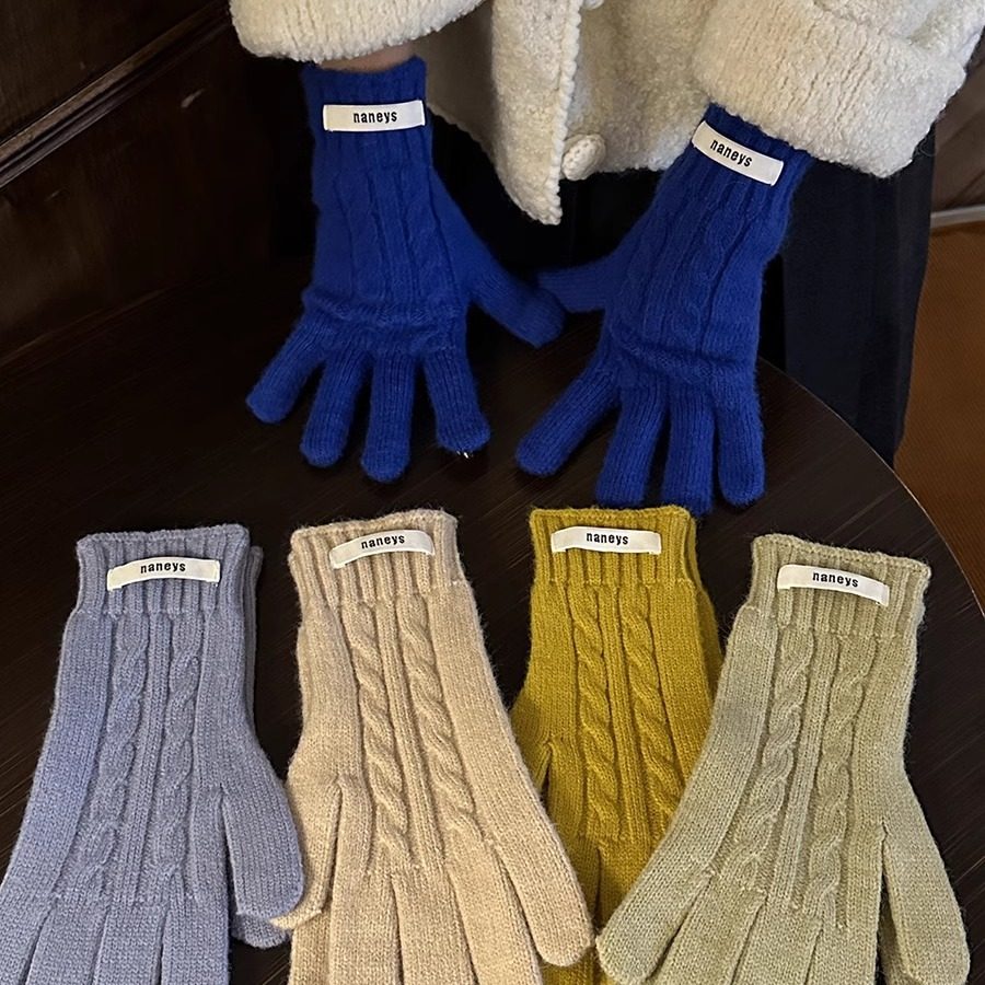 宝蓝色简约麻花百搭针织毛线手套少女秋冬保暖露指可触屏骑行防寒,淘宝优惠券,粉丝福利购,淘宝优惠卷