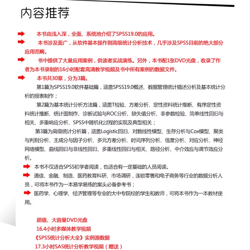 正版SPSS统计分析大全 清华大学出版社 SPSS软件应用spss统计分析与应用大全 SPSS19.0统计分析入门到精通教程书 - 图3