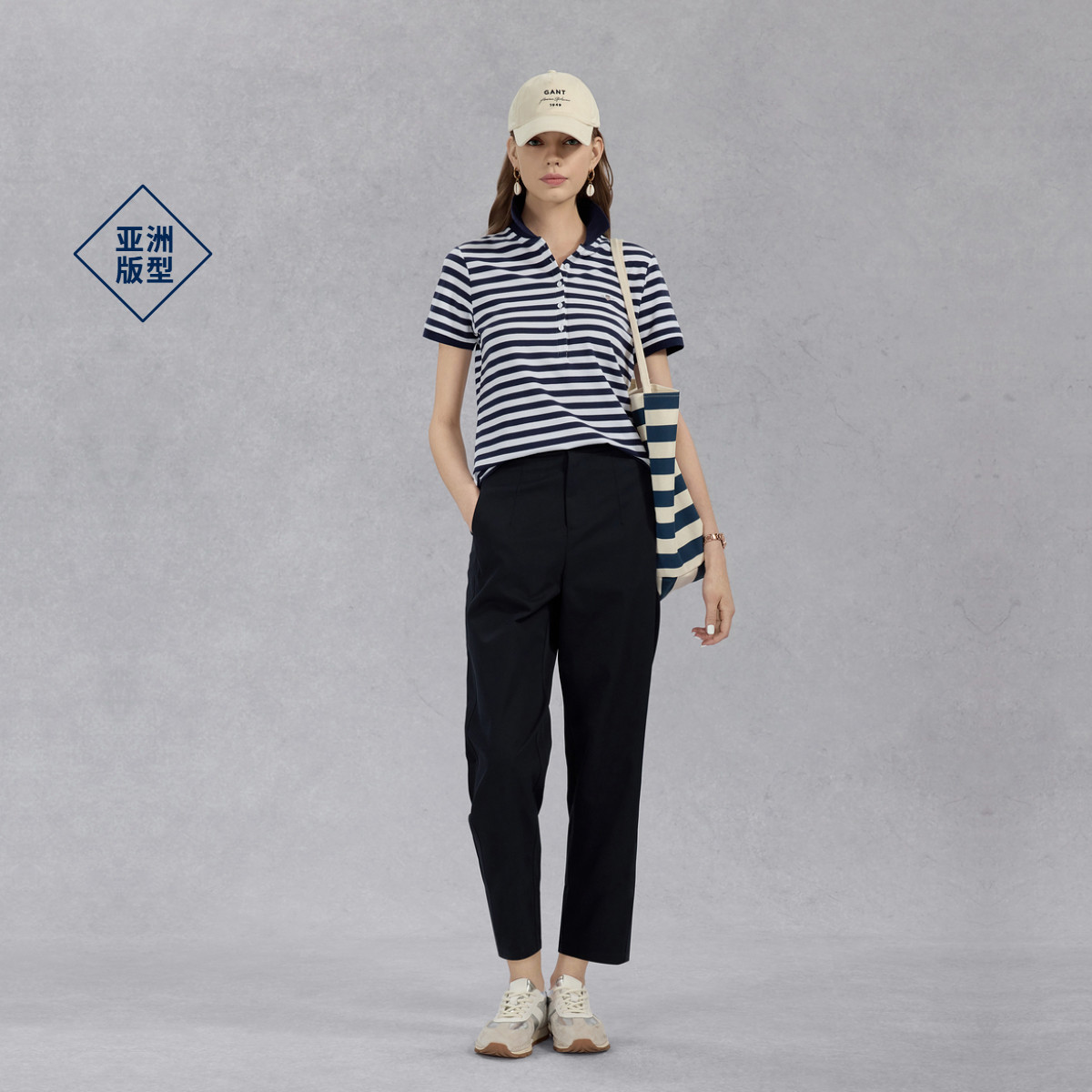 GANT/甘特25新款夏季女士气质上衣蓝白条纹T恤休闲翻领短袖POLO衫,淘宝优惠券,粉丝福利购,淘宝优惠卷