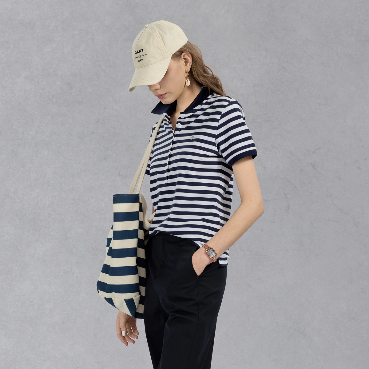 GANT/甘特25新款夏季女士气质上衣蓝白条纹T恤休闲翻领短袖POLO衫,淘宝优惠券,粉丝福利购,淘宝优惠卷