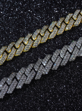 LFL欧美嘻哈饰品 15mm满钻菱形古巴链 街头潮男锁骨链Cuban Link