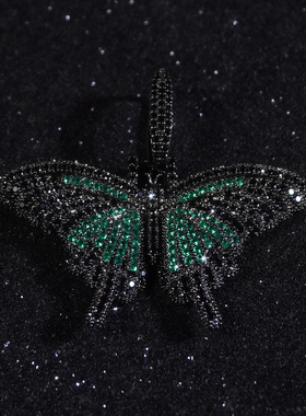 LFL欧美嘻哈饰品 黑紫黑绿黑蓝多色小蝴蝶满钻密镶锆石吊坠