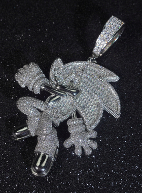 LFL欧美嘻哈饰品 满钻锆石卡通人物刺猬索尼克吊坠项链 百搭挂饰