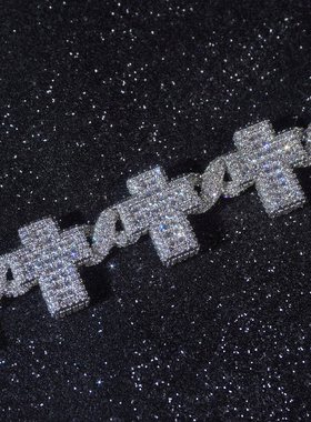 LFL欧美嘻哈饰品 满钻微镶锆石十字架古巴链 百搭美式个性项链