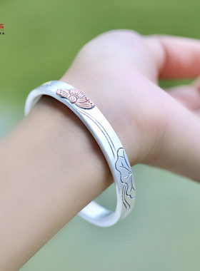 寸四银庄足银999蝶恋花时尚手镯