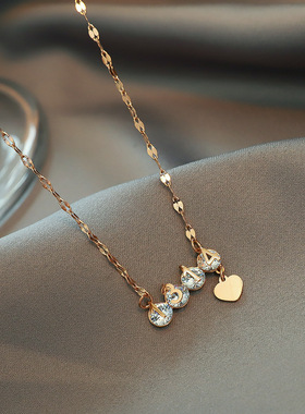 日韩风钛钢数字爱心项链女金色轻奢气质锁骨链高级感