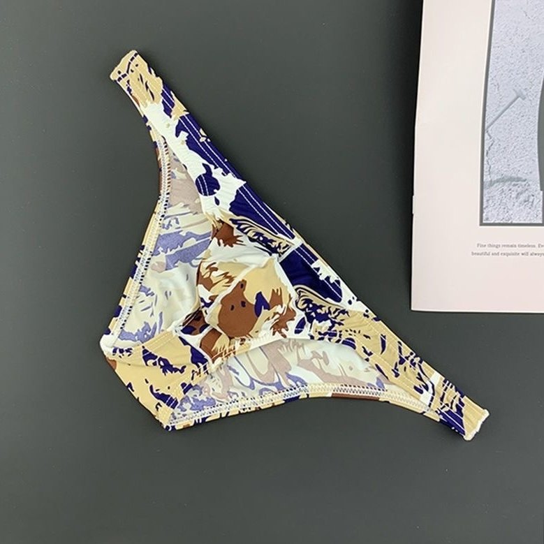 男士三角内裤薄款冰丝迷彩印花窄边半包臀低腰U凸个性小裤头速干,淘宝优惠券,粉丝福利购,淘宝优惠卷