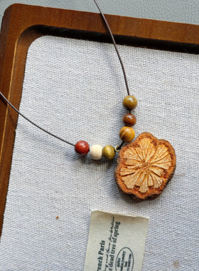 天然植物项链复古风文艺风长款木质项链小众创意禅意民族风时尚