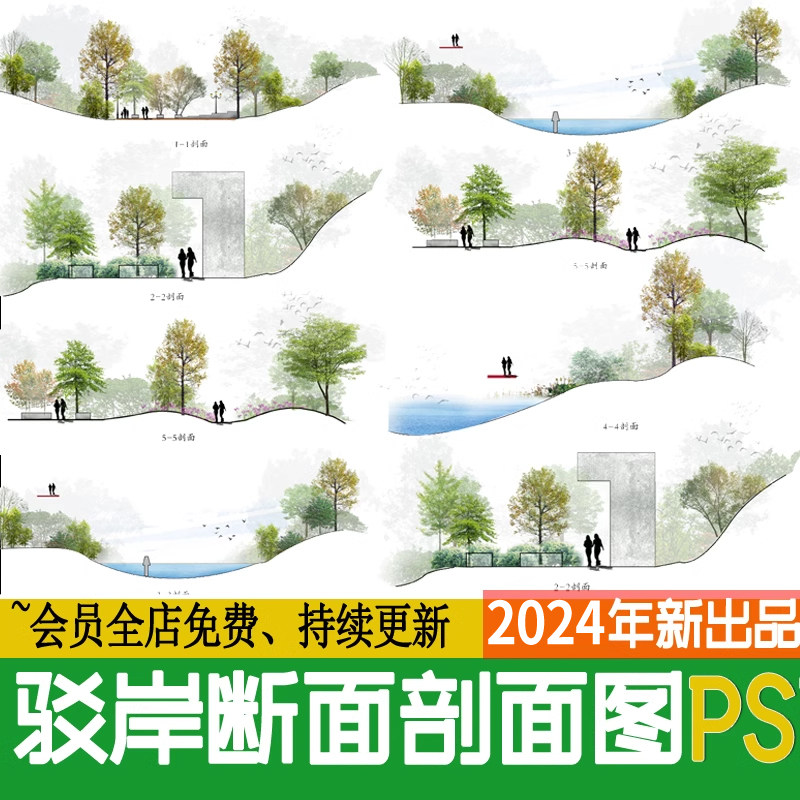 竞赛风小清新滨水公园驳岸地形断面立剖面图psd源文件分层素材ps - 图1