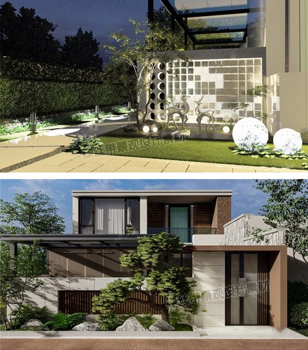 别墅庭院居住小区新中式现代山水景墙格栅背景墙CAD施工图SU模型 - 图1