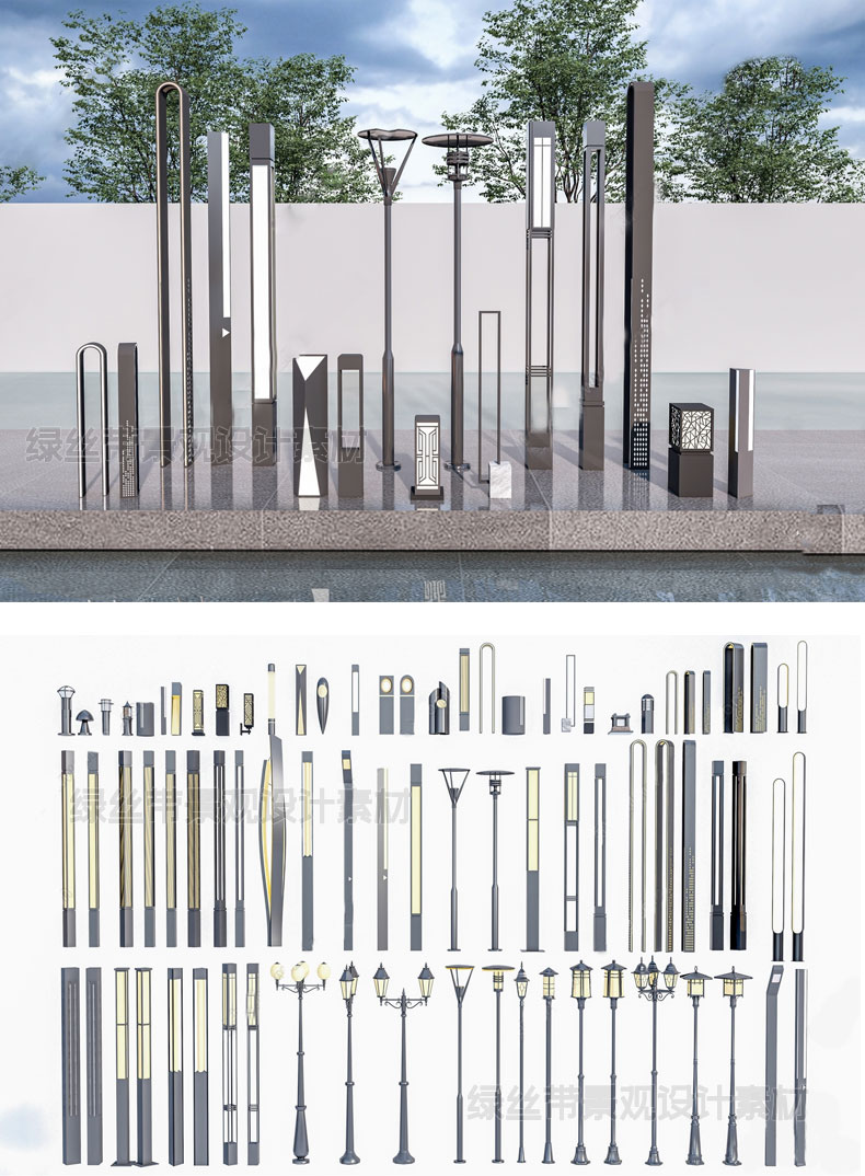 园林景观灯庭院灯路灯CAD公园户外照明灯具草坪灯草图大师su模型 - 图0