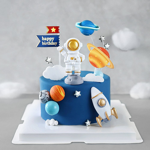 原创宇航员烘焙蛋糕装饰星球太空火箭土星生日蛋糕插件甜品台布置 - 图3