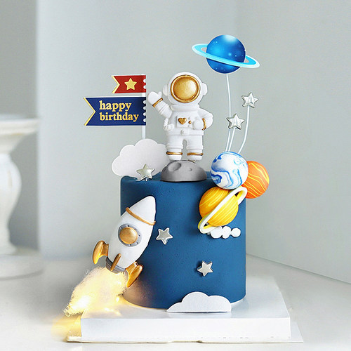原创宇航员烘焙蛋糕装饰星球太空火箭土星生日蛋糕插件甜品台布置 - 图1