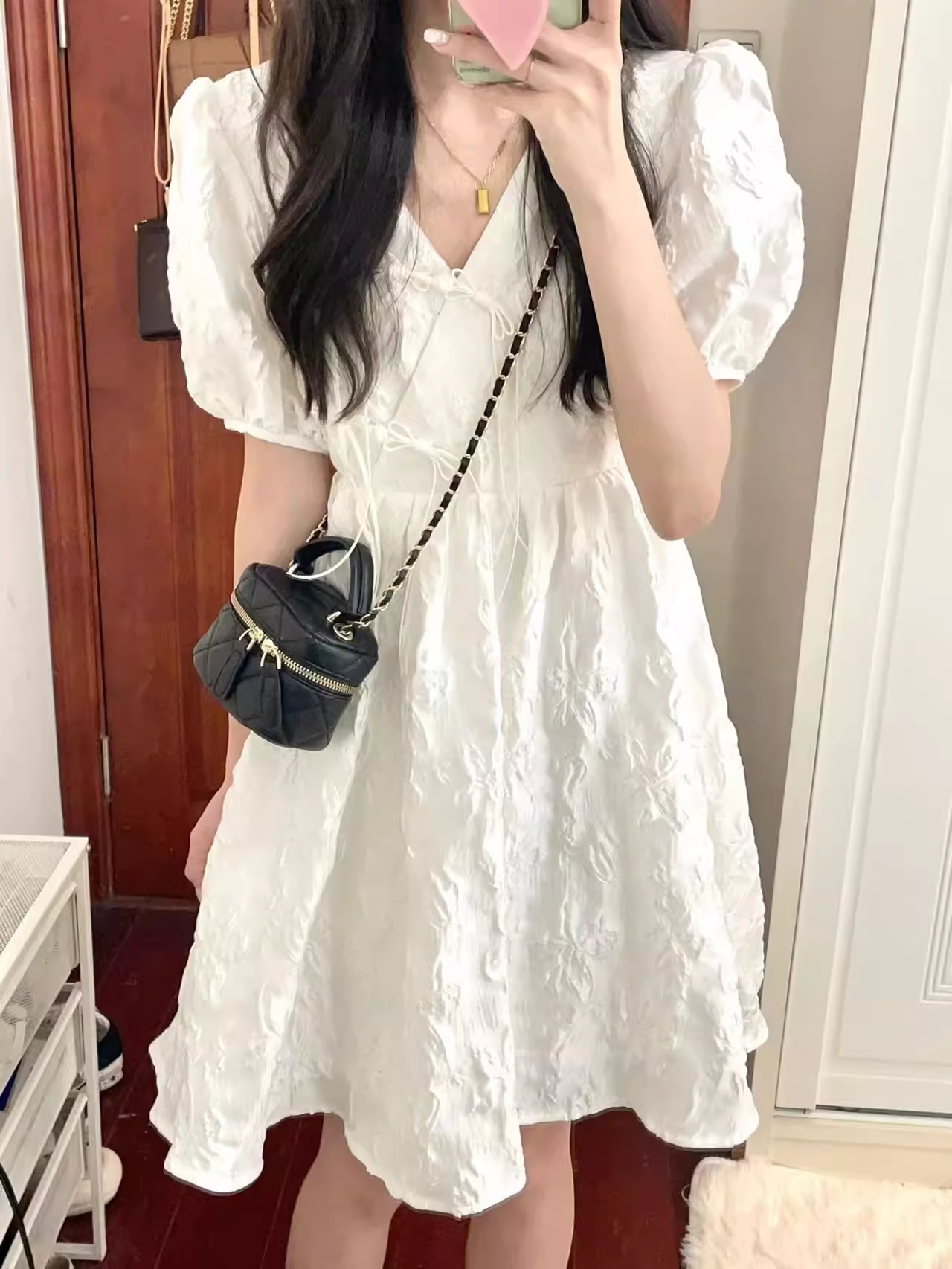 LY纯欲辣妹领带POLO领连衣裙小众设计单排扣衬衫收腰A字裙_小懒猫美衣2号店_女装/女士精品-第4张图片-提都小院