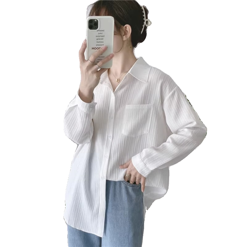 ZC设计感小众上衣2024年新款韩系衬衣甜美别致独特纯色衬衫女 - 图3