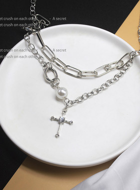 十字架双层叠戴项链女ins嘻哈冷淡风脖颈链2021年新款气质锁骨链