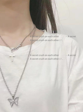 蝴蝶十字架项链女ins嘻哈毛衣