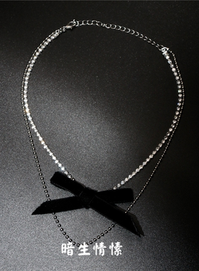 丝绒黑色蝴蝶结在逃公主锁骨链