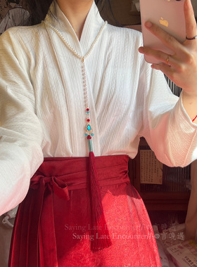 古风明制压襟串珠项链新中式长流苏背云软璎珞国风汉服马面裙配饰